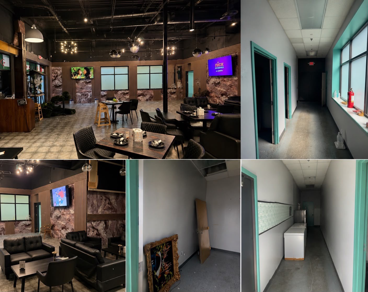 Views of a commercial interior and adjoining hallway