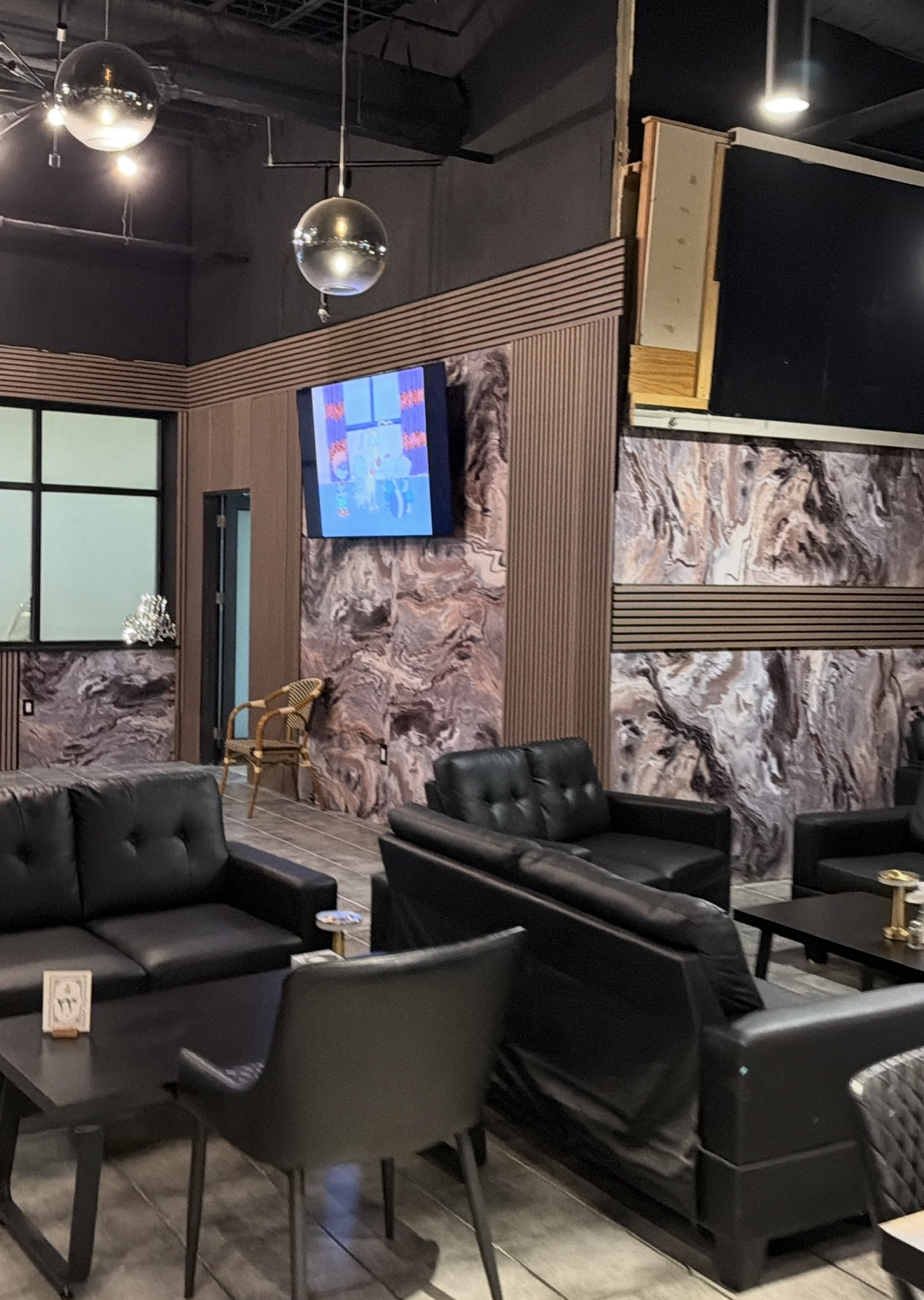 Finished commercial seating and decorative wall area